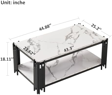 44.88" Rectangle Faux Marble Coffee Table, Modern Coffee Table Cocktail Table - Image 2