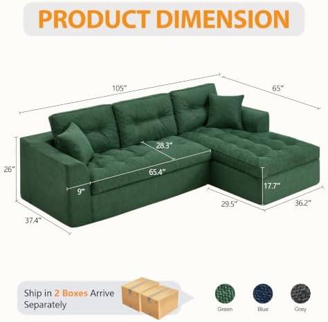 Hobestluk 105'' Boneless Couch Modular Sectional Sofa - Image 2