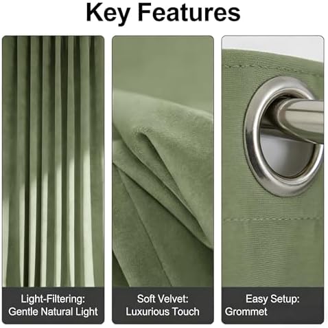 SMILETIME Sage Green Velvet Curtains 104"x96" Grommet 1 Panel - Image 3