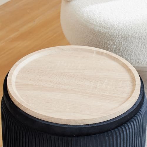 BLEXA Round Storage Ottoman, Velvet Vanity Stool - Image 3