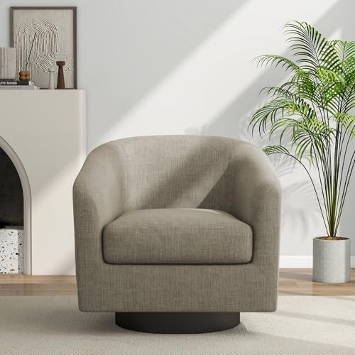 Pia Ricco Fabric 360° Swivel Barrel Accent Chair Light Brown - Image 6