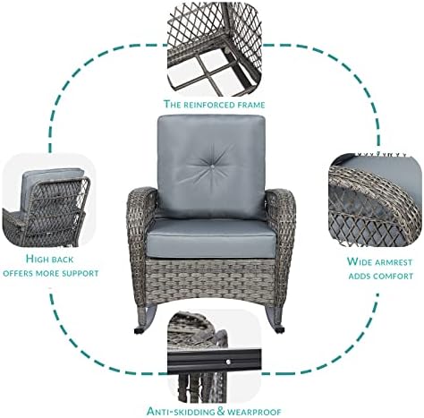 MEETWARM 3 Pieces Outdoor Wicker Rocking Chair Set, Rattan Patio Rocker Chairs - Image 2