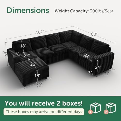 HONBAY Corduroy Sectional Sofa - Image 2