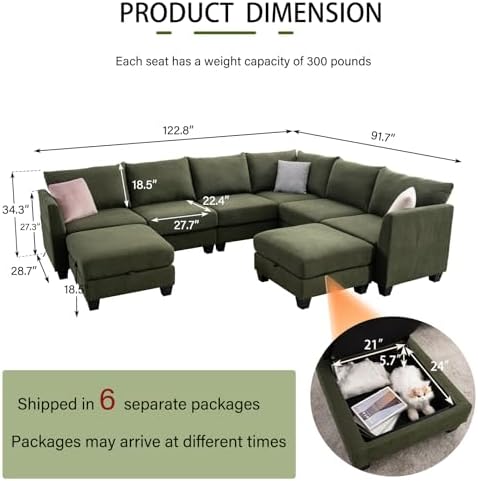 122.8" Large Sectional Couches for Living Room - Image 2