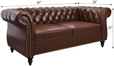 Chesterfield Loveseat, Modern Faux Leather Sofa Tufted Couch 2 Seater - Image 2