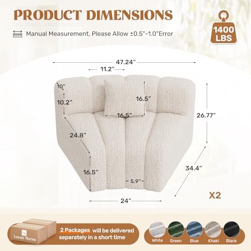 Luxanimarion 2PCS 1/8 Round Modular Sectional Sofa, 2 Seater Modern Curved - Image 2