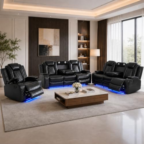 3-Piece Power Recliner Sofa Set, 2 Reclining Sofas & Recliner Chair by ELDANISPOWERRECLINERSOFA