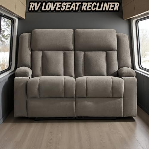 Recliner Loveseat Sofa with Cup Holders, 2-Seater Fabric Reclining Couch - Image 4