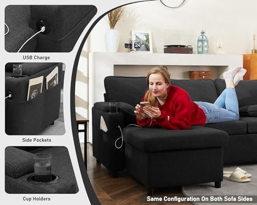 Sofa Bed Pull Out 2 in 1 Sectional Sleeper Sofa L Shaped Couch - Image 4