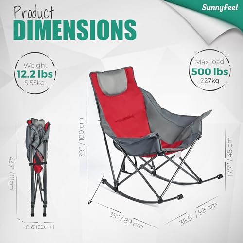 SUNNYFEEL Oversized Folding Rocking Camping Chair 2 Pack, 500lbs Red - Image 3