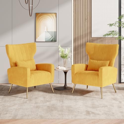 Nalupatio Velvet Accent Chairs Set of 2 Modern High Back Armchair Arm Chair by Nalupatio