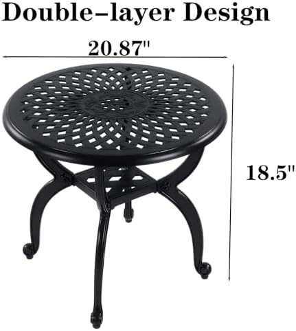 Cast Aluminum Outdoor Side Table, All Weather Round Small Coffee Table - Image 3