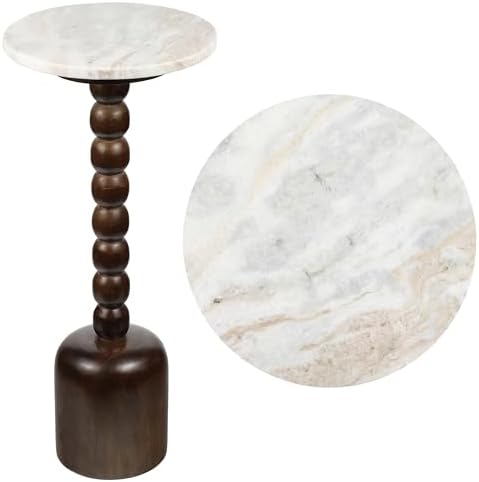 JONATHAN Y Turner 24.5" Round Marble Mango Wood Drink Table, Dark Brown by JONATHANY
