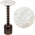 JONATHAN Y Turner 24.5" Round Marble Mango Wood Drink Table, Dark Brown by JONATHANY
