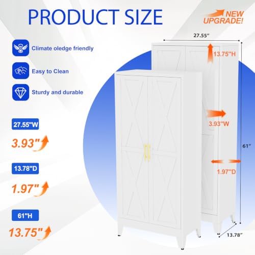 GAIOUS 61" Tall Kitchen Pantry Cabinet, Metal Storage Cabinet White Cupboard - Image 2