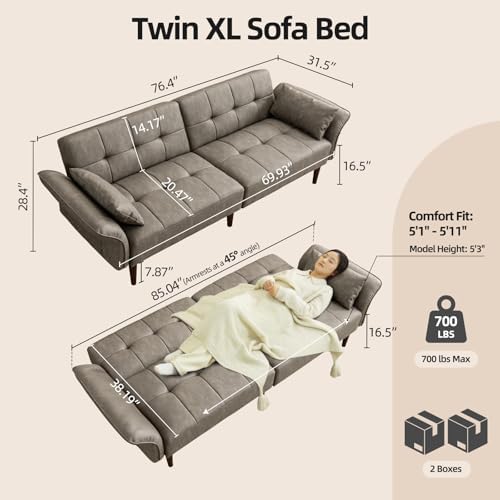 HALLYBEE 85" Futon Faux Leather Couch - Image 2