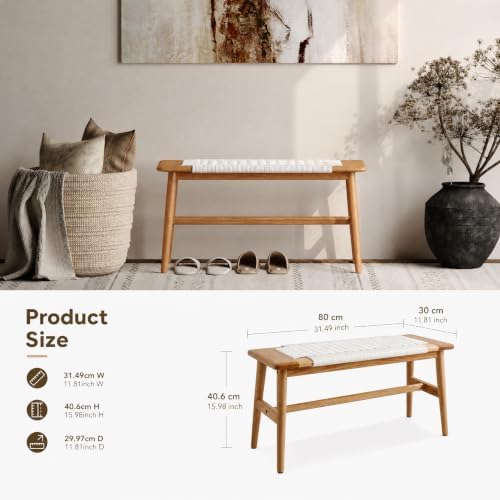 31.5'' Woven Dining Beach with 100% Solid Oak Wood Bench Frame, Hand Knitted - Image 2