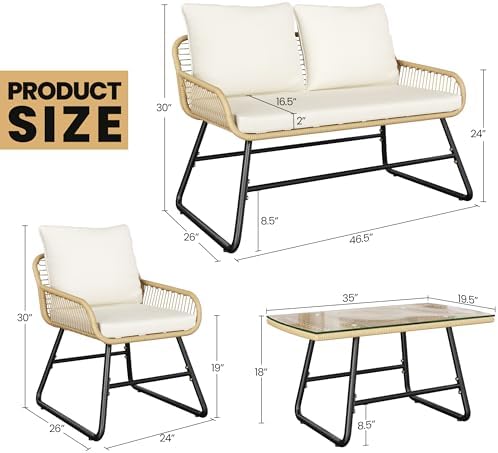 Yaheetech 4 Piece Patio Furniture Set, Wicker Conversation Sets - Image 6