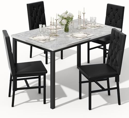 Hooseng Dining Table Set for 4, Faux Marble Small Kitchen Table Chairs Set of 4 by Hooseng