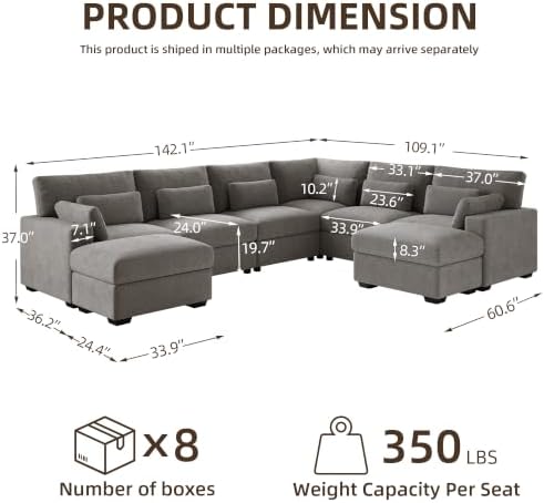 WorthFurni 142.1'' Modular Sectional Sofa, L Shaped Oversized Extra Deep Couches - Image 2
