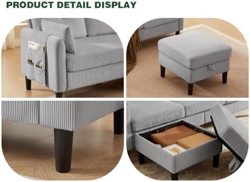 Modern Sectional Sofa with Storage Ottoman, L-Shaped 3-Seat Couch with 2 - Image 3