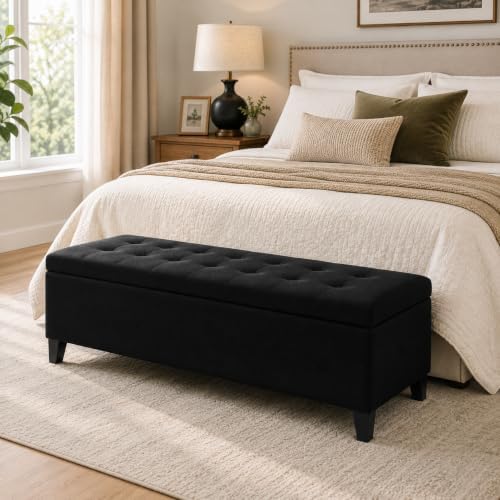 Ottoman with Storage 51" Linen Fabric Storage Ottoman Bench - Image 4
