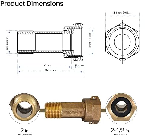 Midline Valve XND2025-OM Brass Water Meter Coupling Adapter Pipe Fitting; - Image 3