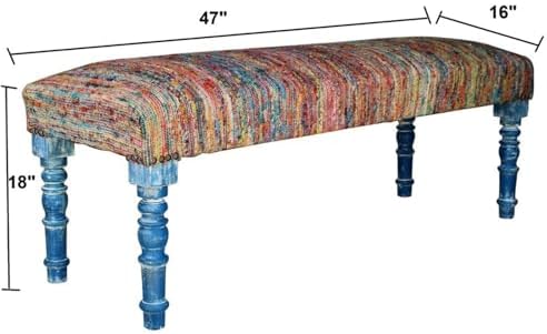LR Home Chindi Multicolor Handmade Upholstered Bench - Image 3