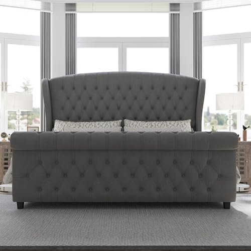 AMERLIFE California King Upholstered Sleigh Bed Frame - Image 3