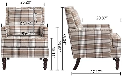 Accent Chair, Plaid Gingham Cozy Comfy Modern Accent Chairs - Image 2