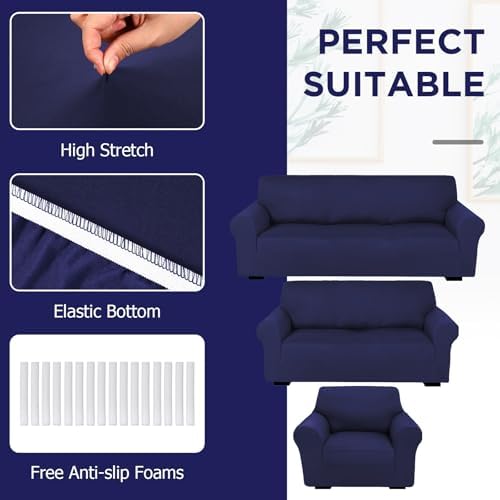 Peryiter 3 Pcs Couch and Loveseat Sofa Covers, Milk Silk - Image 4