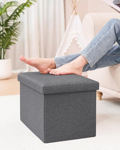 B FSOBEIIALEO Folding Storage Ottoman, 16.5" Linen Ottomans - Image 2