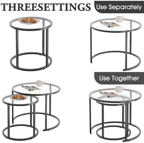 aboxoo Gold Nesting Coffee Table Set of 2, Small Glass Round Nesting Tables - Image 7