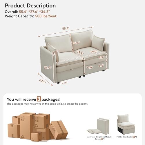 55" Cloud Modular Loveseat Sofa - Image 2