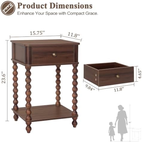 AWASEN Walnut Nightstand, Small End Table - Image 3