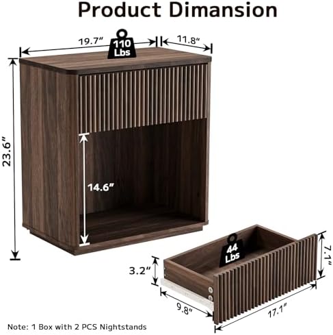 Modern Fluted Nightstand Set of 2 - Image 2