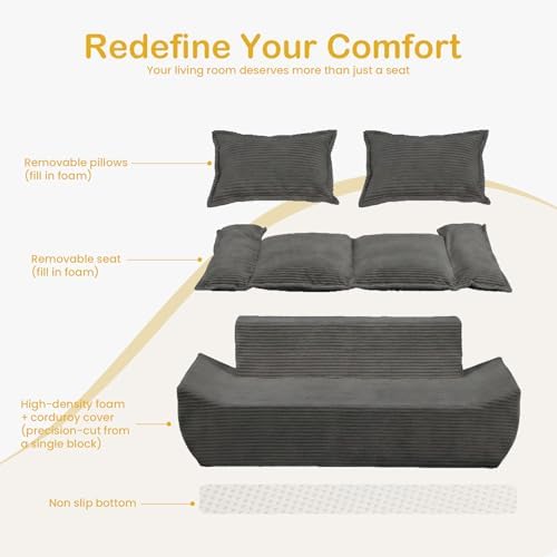Boneless Loveseat 56", 2-Seater Gray Boneless Couch - Image 5