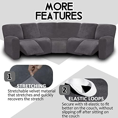 ULTICOR 7-Piece Sectional Sofa Covers, Velvet Stretch Reclining Couch Covers - Image 4