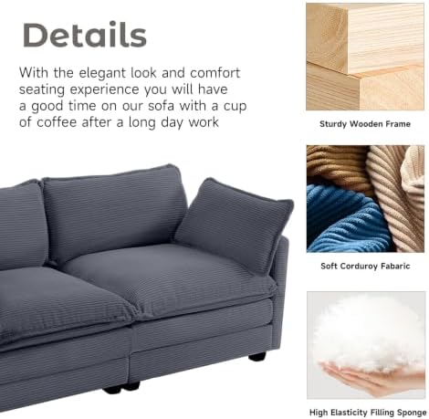 Modular Sectional Sofa, 6 Seat Modern Corduroy Cloud Couch - Image 4