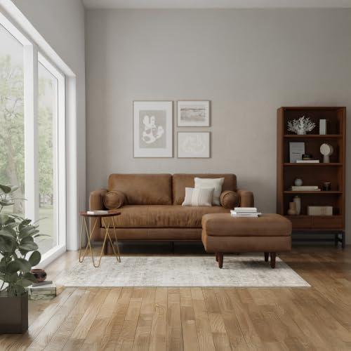 SIMPLIHOME Morrison 33" Wide Genuine Leather Ottoman in Caramel Brown - Image 4