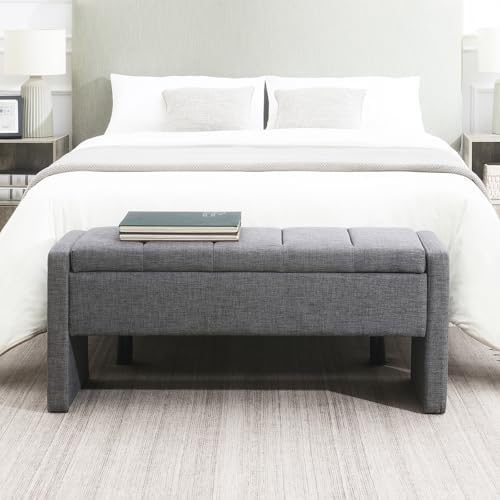 JEEOHEY Storage Ottoman Bench, Linen Tufted Large Shoe Entryway Benches - Image 3