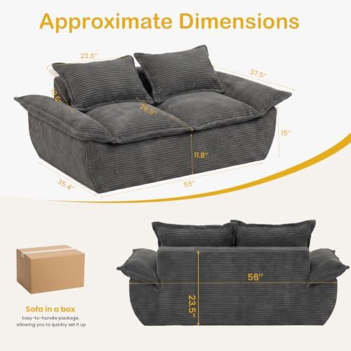 Boneless Loveseat 56", 2-Seater Gray Boneless Couch - Image 2