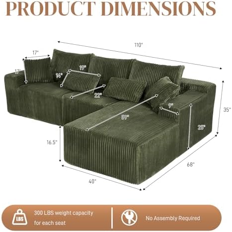 110" L Shaped Cloud Boneless Sectional Couches - Image 2