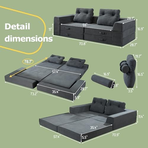 Folding Sofa Bed, Convertible Sleeper Chair Bed, Floor Sofa - Image 2