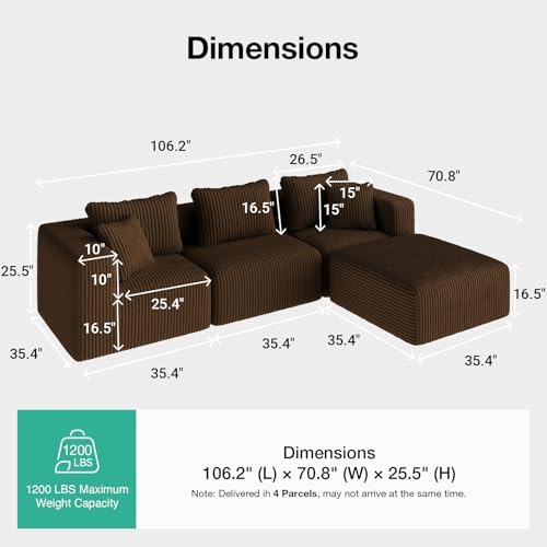 Novilla 106" Modular Sectional Sofa, L Shape Convertible Sectional Couch - Image 2