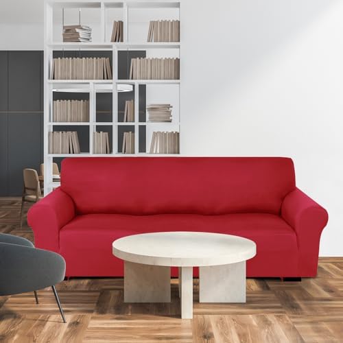 Peryiter 2 Pcs Couch and Loveseat Sofa Covers, Xmas Red, Milk Silk - Image 6