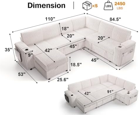 WEUP 111" Modular Sectional Sleeper Sofa - Image 3