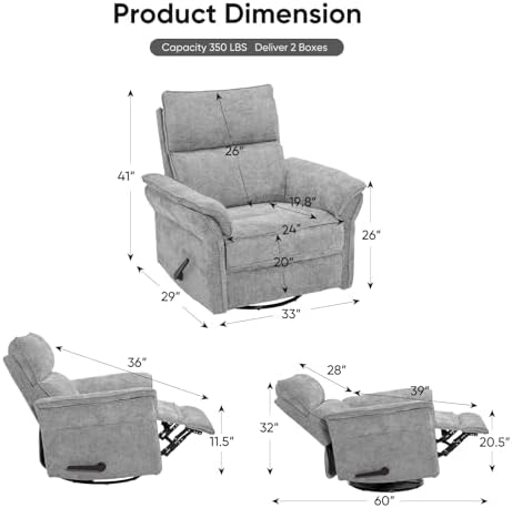 Oversized Glider Rocker Recliner, Chenille Rocking Nursery Chair - Image 2
