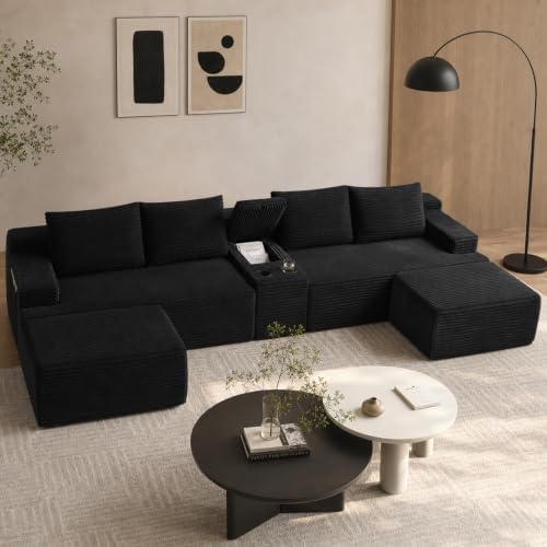 GNIXUU 140.6" Black Boneless Cloud Sectional Couches - Image 3