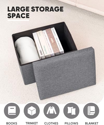 B FSOBEIIALEO Folding Storage Ottoman, 16.5" Linen Ottomans - Image 4